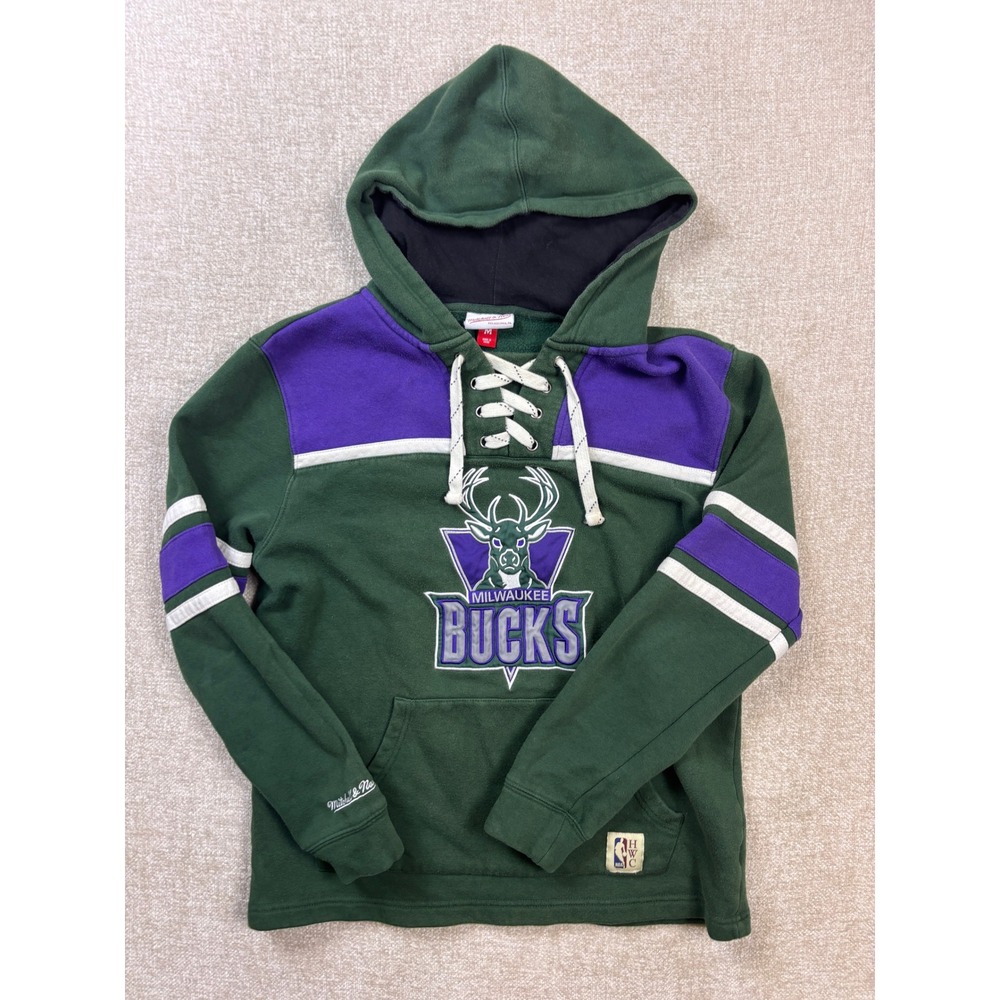 Mitchell & Ness Milwaukee Bucks NBA Hardwood Classics Lace Up Hoodie Mens Medium